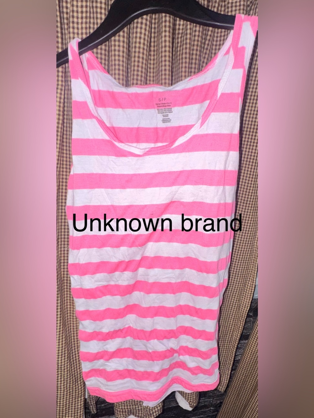 Pink and White Striped Sleeveless Tank Top -